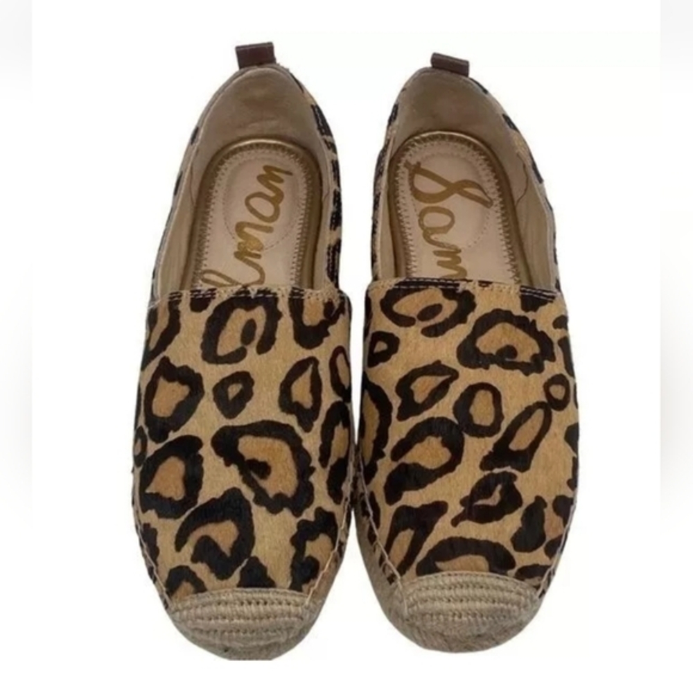 Sam Edelman Khloe Animal Print Fur Hide Flat Jute Sole Espadrille Shoes Size 8.5